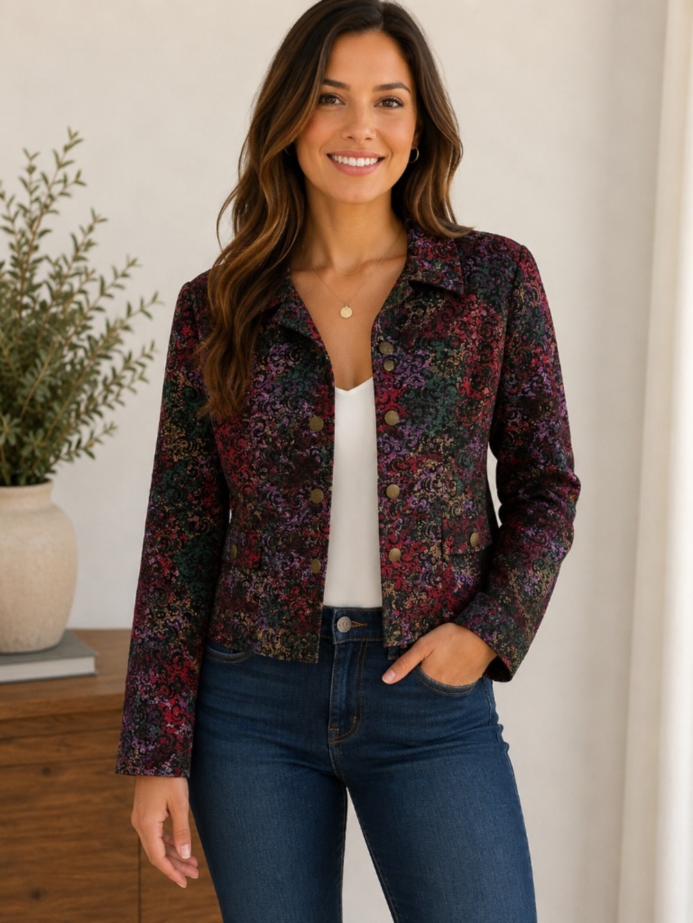 Christopher & Banks Stretch Denim Style Crop Jacket Sz. Small EUC Pit-Pit 18.5"